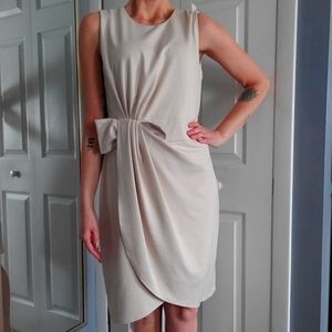 Marina Cream Sleeveless midi Dress with draping and a half bow. Sz 12